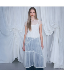 Sheer Layered Shirring Dress [Ivory]
