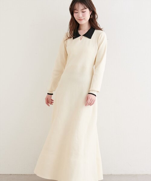 natural couture（ナチュラルクチュール）の「【WEB限定】配色衿付きニットワンピース（ワンピース・レディース・ネイビー/オフホワイト/ブラック・FREE）」の6枚目の写真