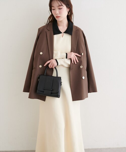 natural couture（ナチュラルクチュール）の「【WEB限定】配色衿付きニットワンピース（ワンピース・レディース・ネイビー/オフホワイト/ブラック・FREE）」の9枚目の写真