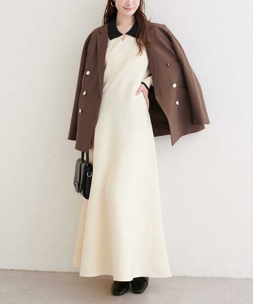 セール】【WEB限定】配色衿付きニットワンピース（ワンピース