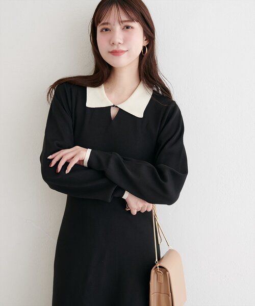【新品】ナチュラルクチュール　配色衿付きニットワンピース natural couture｜【WEB限定】配色衿付きニットワンピース | Rakuten
