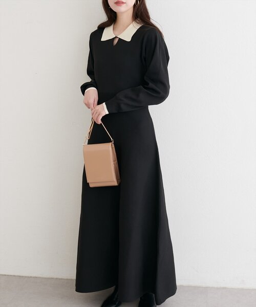 natural couture（ナチュラルクチュール）の「【WEB限定】配色衿付きニットワンピース（ワンピース・レディース・ネイビー/オフホワイト/ブラック・FREE）」の14枚目の写真