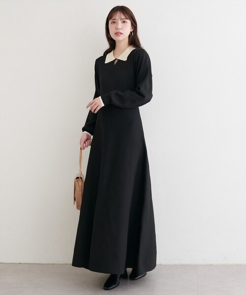 natural couture（ナチュラルクチュール）の「【WEB限定】配色衿付きニットワンピース（ワンピース・レディース・ネイビー/オフホワイト/ブラック・FREE）」の15枚目の写真