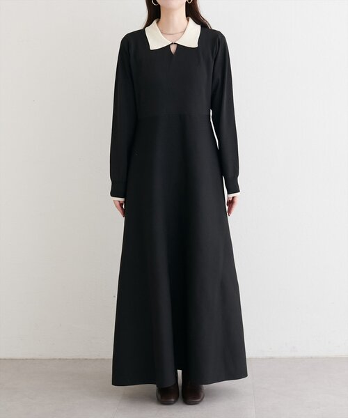 natural couture（ナチュラルクチュール）の「【WEB限定】配色衿付きニットワンピース（ワンピース・レディース・ネイビー/オフホワイト/ブラック・FREE）」の16枚目の写真