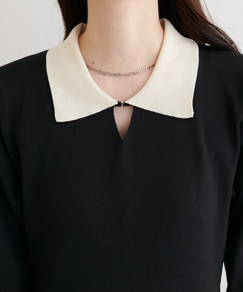 natural couture（ナチュラルクチュール）の「【WEB限定】配色衿付きニットワンピース（ワンピース・レディース・ネイビー/オフホワイト/ブラック・FREE）」の19枚目の写真