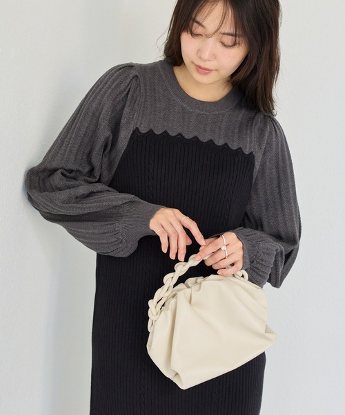 洗える】透かし編み切替ニットワンピース（ワンピース）｜LAVEANGE