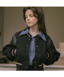 O3707 Irish crop varsity jacket_Black
