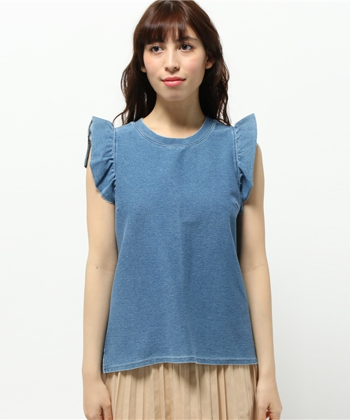 OUTLET（アウトレット）の「【Discoat Petit】カットデニム肩フリルP/O（Tシャツ/カットソー・レディース・ブルー・LARGE）」の8枚目の写真