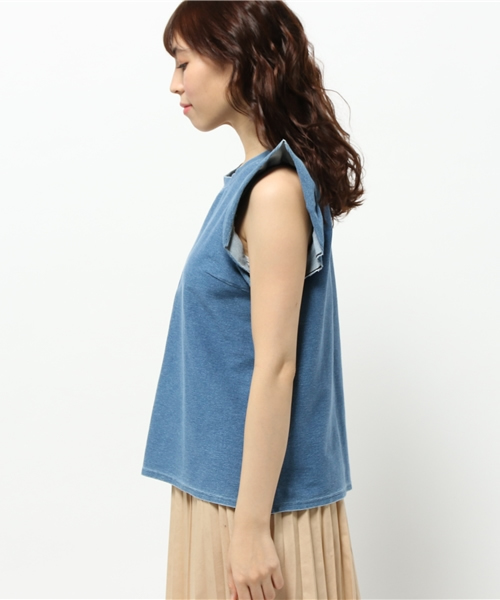 OUTLET（アウトレット）の「【Discoat Petit】カットデニム肩フリルP/O（Tシャツ/カットソー・レディース・ブルー・LARGE）」の2枚目の写真