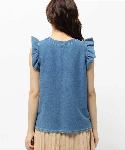 OUTLET（アウトレット）の「【Discoat Petit】カットデニム肩フリルP/O（Tシャツ/カットソー・レディース・ブルー・LARGE）」の3枚目の写真