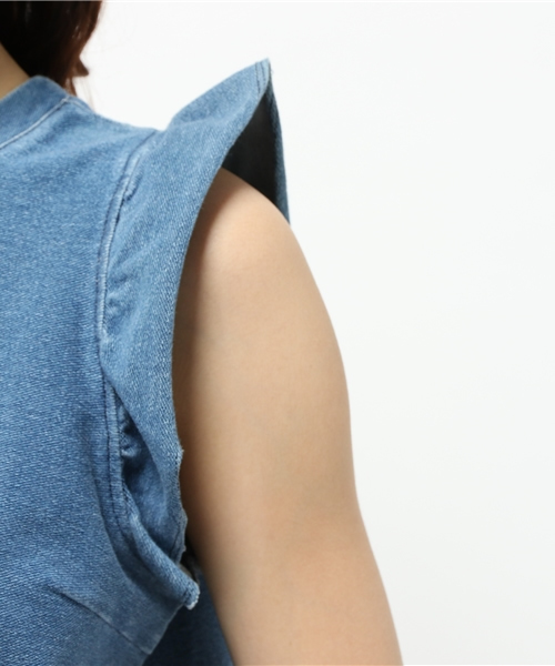OUTLET（アウトレット）の「【Discoat Petit】カットデニム肩フリルP/O（Tシャツ/カットソー・レディース・ブルー・LARGE）」の5枚目の写真
