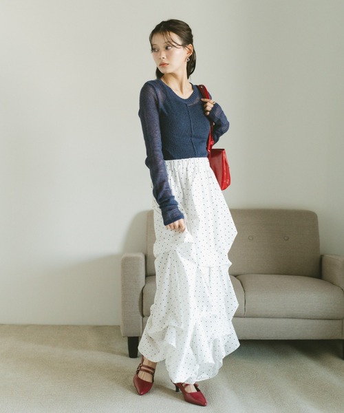VANNIE U(ヴァニーユー)の「ベーシックシアーコンパクトトップス(ニット/セーター・レディース・オフホワイト/ピンク/ネイビー・FREE)」の15枚目の写真