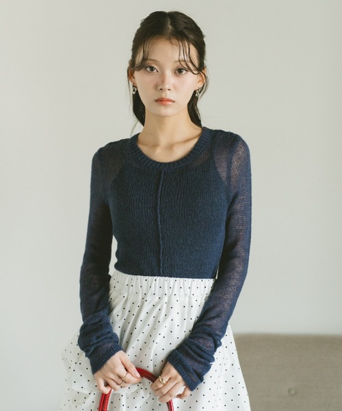 VANNIE U(ヴァニーユー)の「ベーシックシアーコンパクトトップス(ニット/セーター・レディース・オフホワイト/ピンク/ネイビー・FREE)」の9枚目の写真