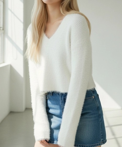 .KOM(ドットコム)の「A'GEM/9 × .kom 『.KOMZ/ドットケーオーエムゼット』Y2K Fluffy Feather Knit Top/Y2K ふわふわフェザーニットトップス(ニット/セーター・レディース・ホワイト/ピンク/ブラック/グレー・FREE)」の1枚目の写真
