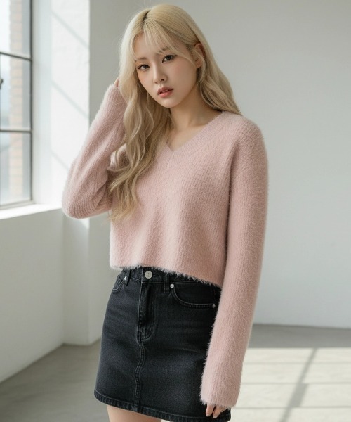 .KOM(ドットコム)の「A'GEM/9 × .kom 『.KOMZ/ドットケーオーエムゼット』Y2K Fluffy Feather Knit Top/Y2K ふわふわフェザーニットトップス(ニット/セーター・レディース・ホワイト/ピンク/ブラック/グレー・FREE)」の4枚目の写真