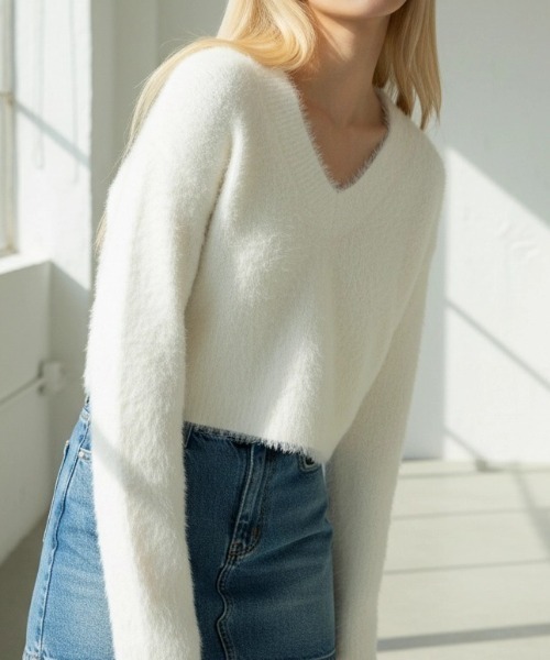 .KOM(ドットコム)の「A'GEM/9 × .kom 『.KOMZ/ドットケーオーエムゼット』Y2K Fluffy Feather Knit Top/Y2K ふわふわフェザーニットトップス(ニット/セーター・レディース・ホワイト/ピンク/ブラック/グレー・FREE)」の15枚目の写真
