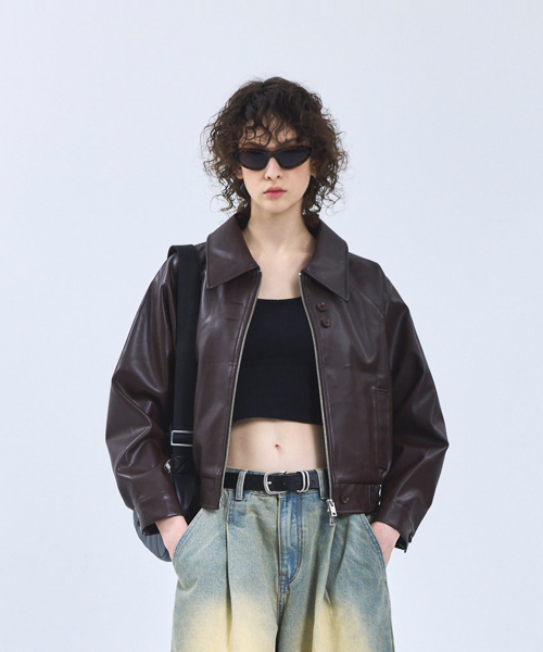 85-VIVA038 ハイスナップ ナグラン レザー ブルゾン ジャケット ブラウン