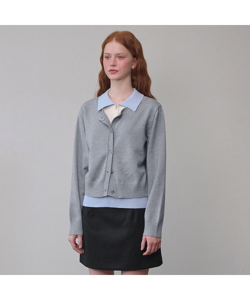 MICANE(ミケーネ)の「ルエラ レイヤードカラー ニット(ニット/セーター・レディース・グレー/ブラック・SMALL/X-LARGE/MEDIUM/LARGE)」の1枚目の写真