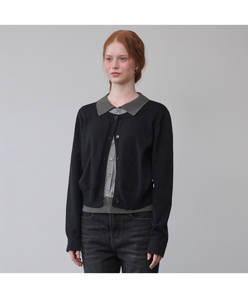 MICANE(ミケーネ)の「ルエラ レイヤードカラー ニット(ニット/セーター・レディース・グレー/ブラック・SMALL/X-LARGE/MEDIUM/LARGE)」の2枚目の写真