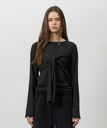 THREE TO EIGHTY（スリートゥエイティー）の「RIBBON DRAPE LONG SLEEVE TEE BLACK（Tシャツ/カットソー）」