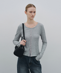 Ribbed Snap Round Cardigan (Melange Gray)