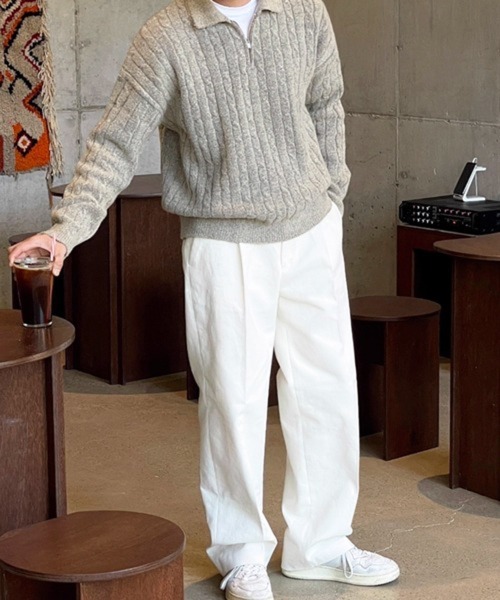NOWLE(ノウル)の「【NOWLE】ケーブル編み ハーフジップ ポロカラー ニット(ニット/セーター・メンズ・ブラック/グレー・MEDIUM/LARGE/X-LARGE)」の12枚目の写真