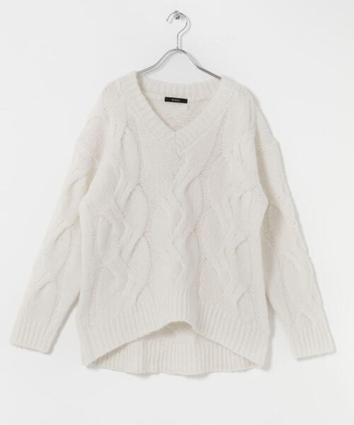 URBAN RESEARCH ROSSO WOMEN(アーバンリサーチ ロッソ)の「ウールカシミヤケーブル編オーバーニット(ニット/セーター・レディース・グレー系その他/オフホワイト/パープル・FREE)」の8枚目の写真