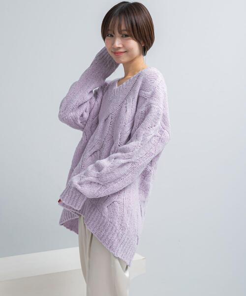 セール】ウールカシミヤケーブル編オーバーニット（ニット/セーター