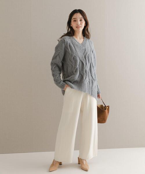 URBAN RESEARCH ROSSO WOMEN(アーバンリサーチ ロッソ)の「ウールカシミヤケーブル編オーバーニット(ニット/セーター・レディース・グレー系その他/オフホワイト/パープル・FREE)」の22枚目の写真