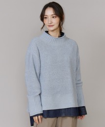 ラメモール畦編みハイネックニット
