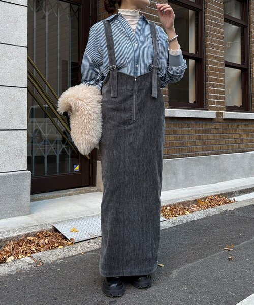 DouDou(ドゥドゥ)の「ベロアジャンスカ(ワンピース・レディース・チャコールグレー/グレイッシュベージュ・FREE)」の3枚目の写真