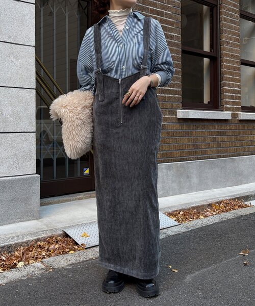 DouDou(ドゥドゥ)の「ベロアジャンスカ(ワンピース・レディース・チャコールグレー/グレイッシュベージュ・FREE)」の5枚目の写真