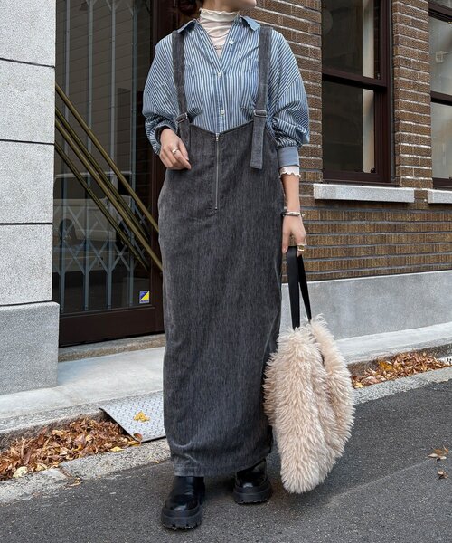 DouDou(ドゥドゥ)の「ベロアジャンスカ(ワンピース・レディース・チャコールグレー/グレイッシュベージュ・FREE)」の6枚目の写真