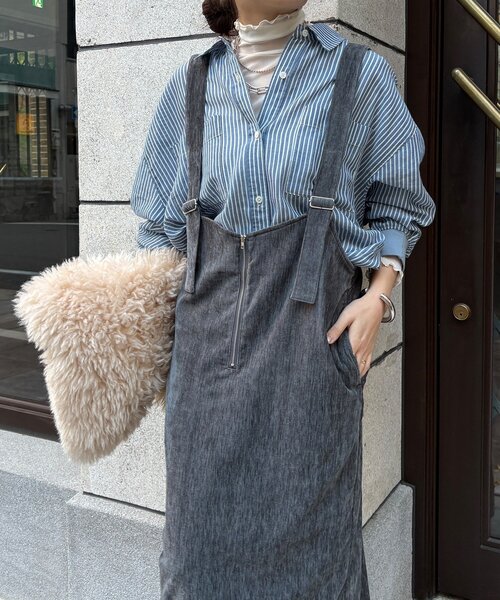 DouDou(ドゥドゥ)の「ベロアジャンスカ(ワンピース・レディース・チャコールグレー/グレイッシュベージュ・FREE)」の8枚目の写真