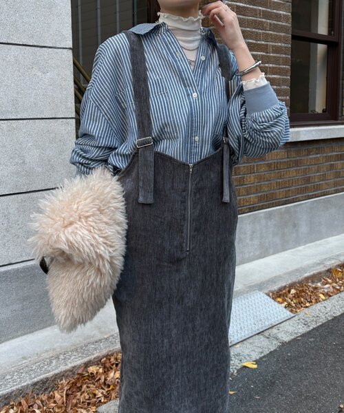 DouDou(ドゥドゥ)の「ベロアジャンスカ(ワンピース・レディース・チャコールグレー/グレイッシュベージュ・FREE)」の9枚目の写真