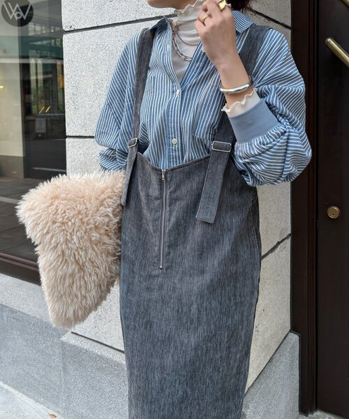 DouDou(ドゥドゥ)の「ベロアジャンスカ(ワンピース・レディース・チャコールグレー/グレイッシュベージュ・FREE)」の10枚目の写真