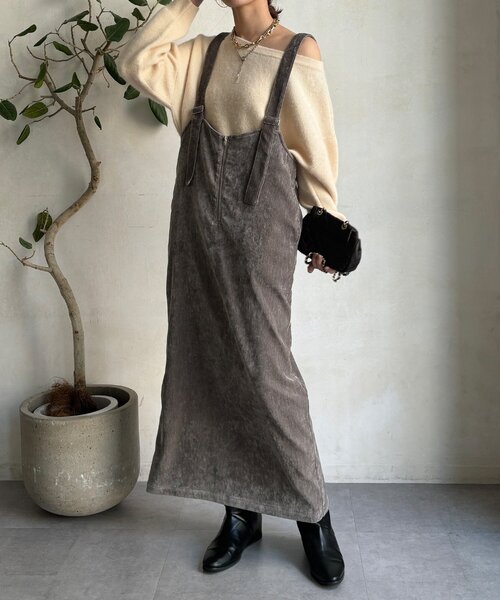 DouDou(ドゥドゥ)の「ベロアジャンスカ(ワンピース・レディース・チャコールグレー/グレイッシュベージュ・FREE)」の12枚目の写真