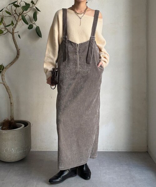 DouDou(ドゥドゥ)の「ベロアジャンスカ(ワンピース・レディース・チャコールグレー/グレイッシュベージュ・FREE)」の13枚目の写真