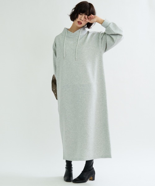A.D.C.L.（エーディーシーエル）の「ダンボール素材 フード風デザイン ロングワンピース（ワンピース・レディース・杢グレー/ブラック・L/M）」の4枚目の写真