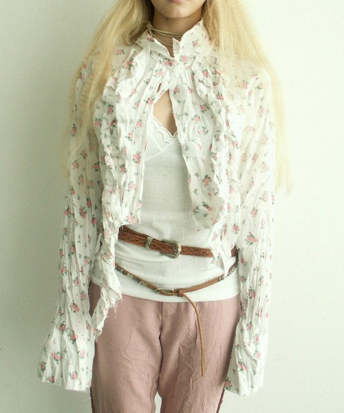 igi(イジ)の「BLOSSOM CRINKLE CROP SHIRT / フリルクロップドシャツ(シャツ/ブラウス・レディース・ピンク/イエロー/ブルー・FREE)」の3枚目の写真