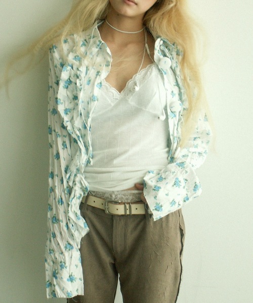 igi(イジ)の「BLOSSOM CRINKLE CROP SHIRT / フリルクロップドシャツ(シャツ/ブラウス・レディース・ピンク/イエロー/ブルー・FREE)」の1枚目の写真