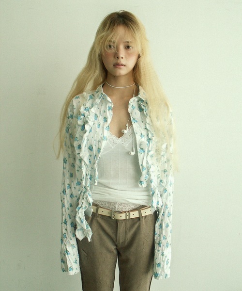 igi(イジ)の「BLOSSOM CRINKLE CROP SHIRT / フリルクロップドシャツ(シャツ/ブラウス・レディース・ピンク/イエロー/ブルー・FREE)」の7枚目の写真