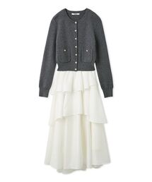 SNIDEL | Sustainableニットカーデ×ティアードスカートセット(ワンピース)