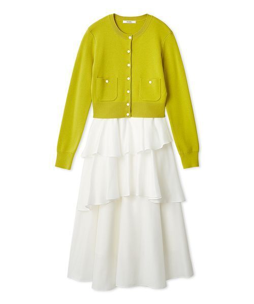 SNIDEL（スナイデル）の「Sustainableニットカーデ×ティアードスカートセット（ワンピース・レディース・グレー/イエロー/その他・0/1）」の2枚目の写真