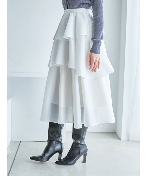 SNIDEL（スナイデル）の「Sustainableニットカーデ×ティアードスカートセット（ワンピース・レディース・グレー/イエロー/その他・0/1）」の13枚目の写真