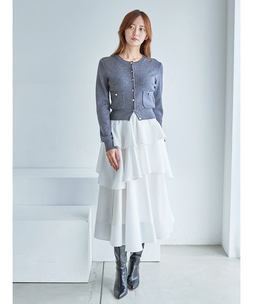 SNIDEL（スナイデル）の「Sustainableニットカーデ×ティアードスカートセット（ワンピース・レディース・グレー/イエロー/その他・0/1）」の17枚目の写真