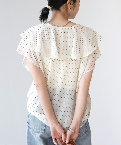 Yeoun(ヨウン)の「フリルカラードットシアーブラウス(シャツ/ブラウス・レディース・ブラック/アイボリー・M)」の16枚目の写真