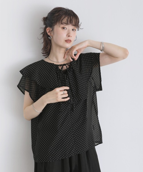 Yeoun(ヨウン)の「フリルカラードットシアーブラウス(シャツ/ブラウス・レディース・ブラック/アイボリー・M)」の10枚目の写真