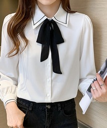 ONEP STAR | 配色ステッチリボンブラウス(シャツ/ブラウス)