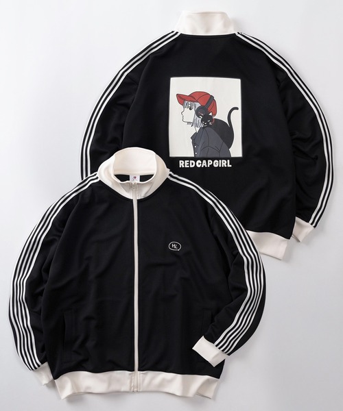 Red Cap Girl(レッドキャプガール)の「【70】【RCG/レッドキャップガール】サイドライン バックプリント トラックジャケット/ジャージ/メンズ/レディース/ユニセックス/セットアップ可能(ジャージ・メンズ・アイボリー/チャコールグレー/ブラック・XL/L/M)」の2枚目の写真